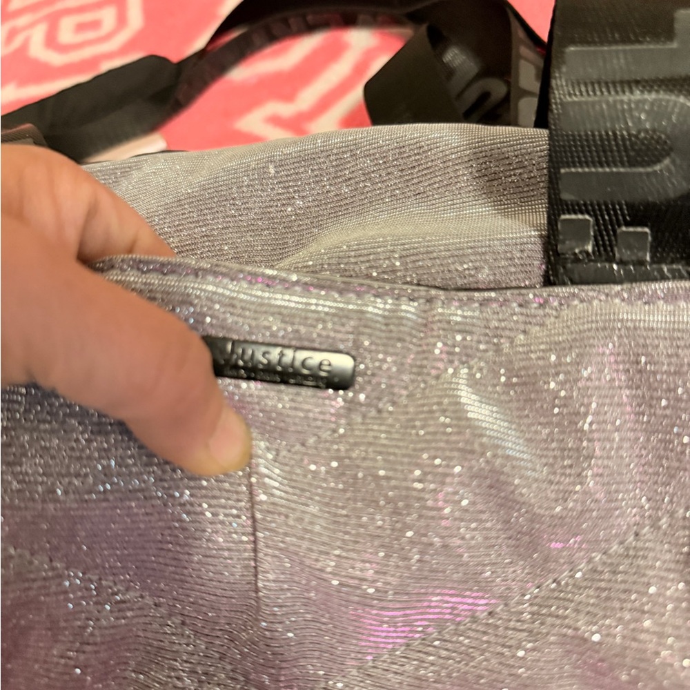 Justice Silver and Black Quilted Duffle Bag
